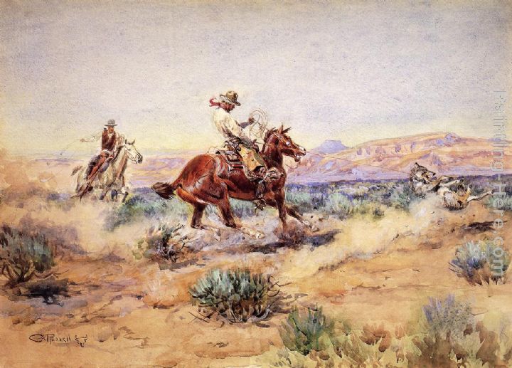 Roping a Wolf painting - Charles Marion Russell Roping a Wolf art painting